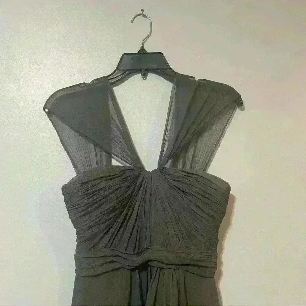 Amsale Women’s Maxi Dress 100% Silk Crinkle Halter Chiffon Gray Size 00 Party - Picture 5 of 13